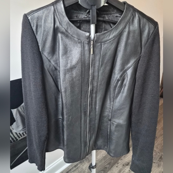 Jaclyn Smith Jackets & Blazers - ​Jaclyn Smith Genuine Black Leather & Knit Mixed Media Zip Jacket - XL